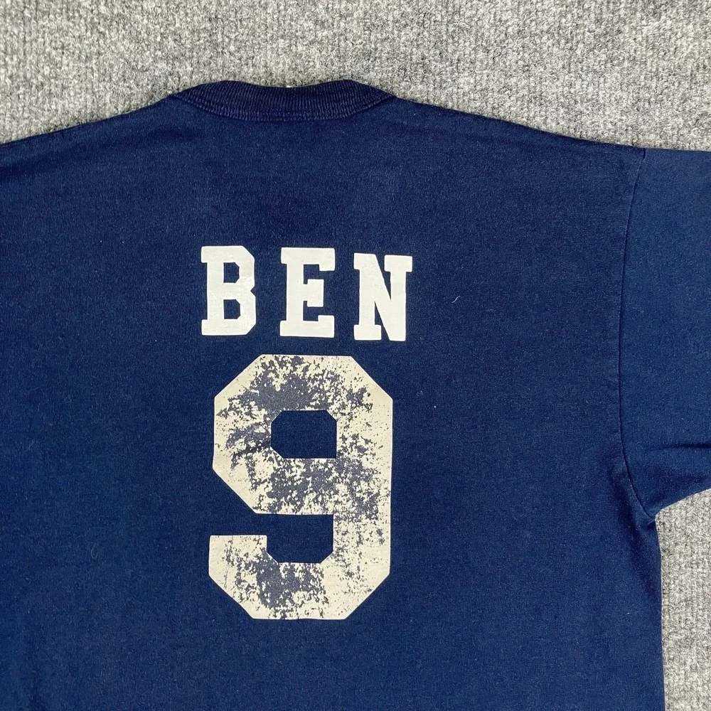 Russell T-Shirt Youth Size L Navy Braves Graphic Henley MLB Baseball Jersey‎